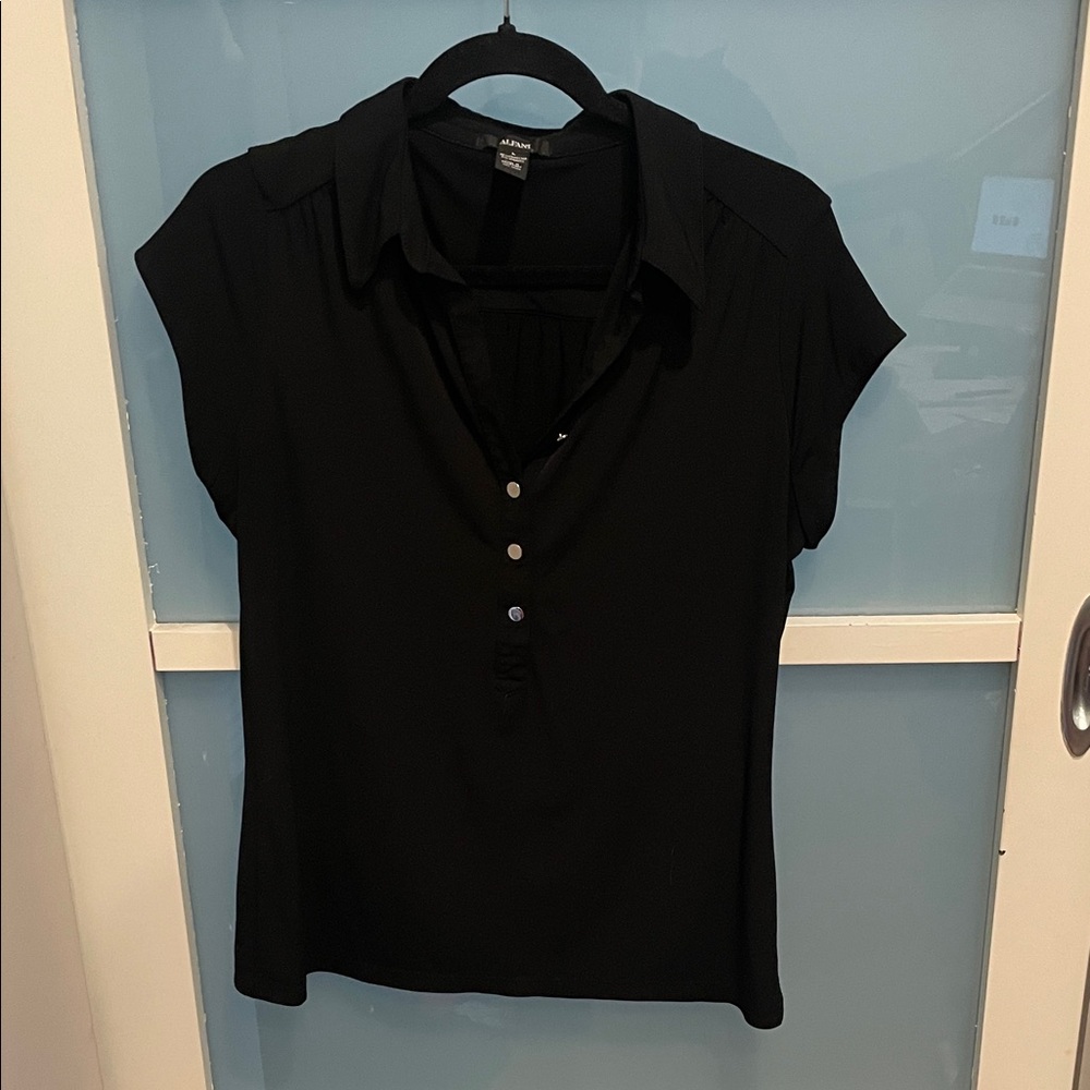 Alfani Black Half Button Down Blouse, L, EUC